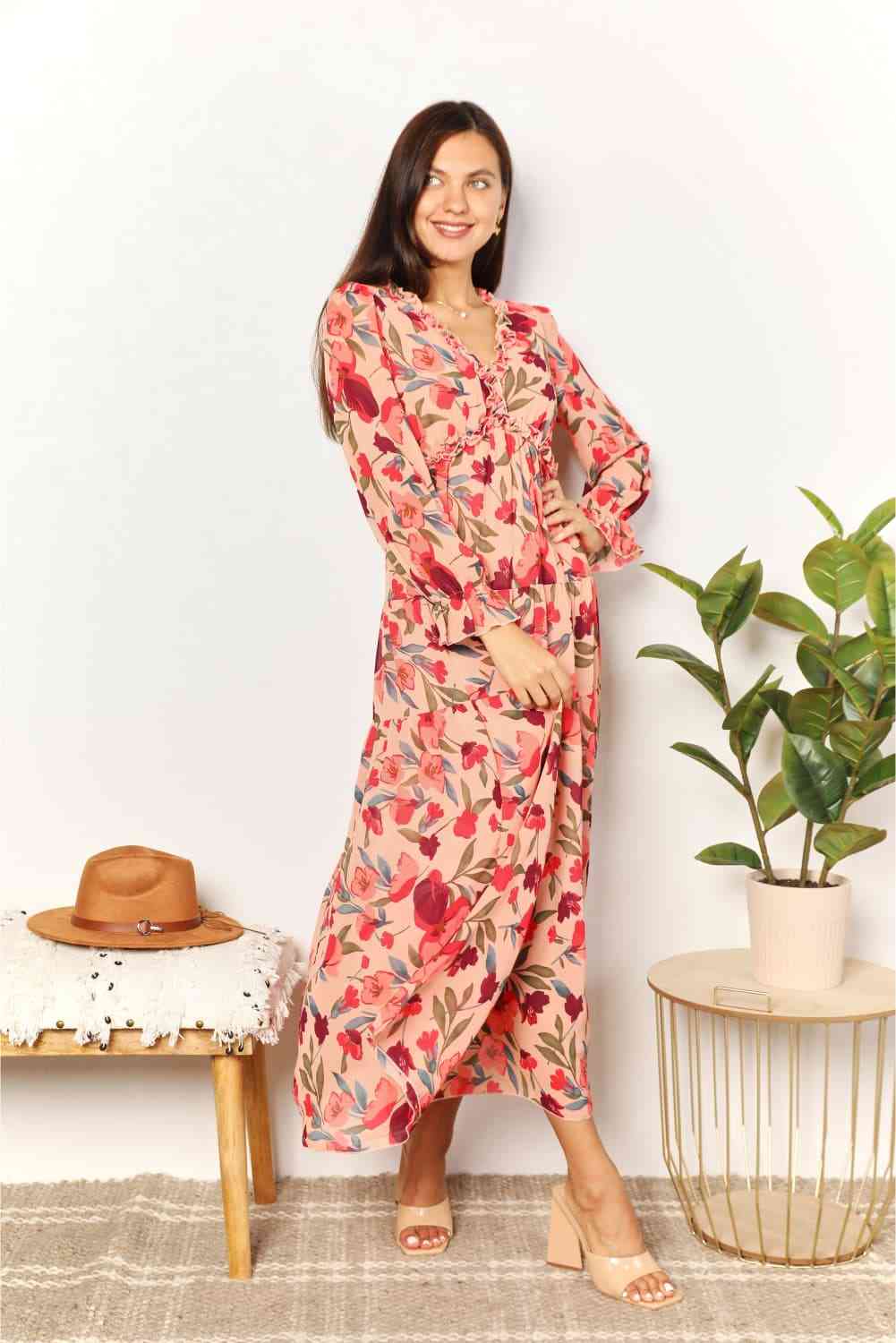 Plunge maxi dress with cheap sleeves